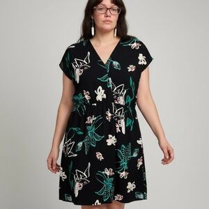 Halogen Black Tropical Pullover Short Sleeve Faux Wrap Dress Size Medium